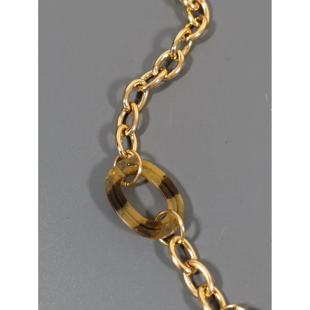Gold‎ Tone Faux Tortoise Oval Link Necklace Retro Chain Layering 17.5in